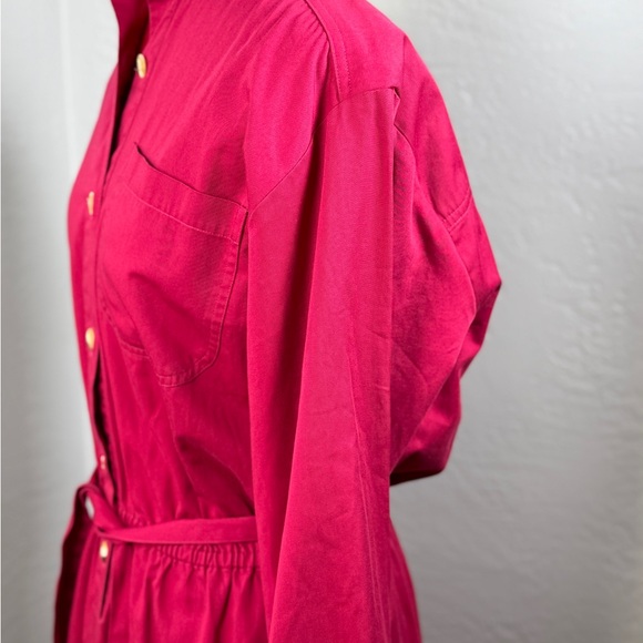Vintage Lands’ End Burgundy Button Shirt Dress Belted Size 14 - Picture 4 of 9
